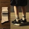 Unisex Baumwollsocken mit Streifen im amerikanischen Stil - Dick, warm, mittelhoch für Herbst/Winter