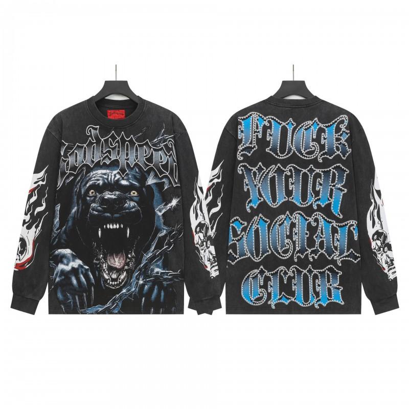 Unisex Vintage Skull Print Washed Cotton Long Sleeve Hoodie Streetwear Loose Fit