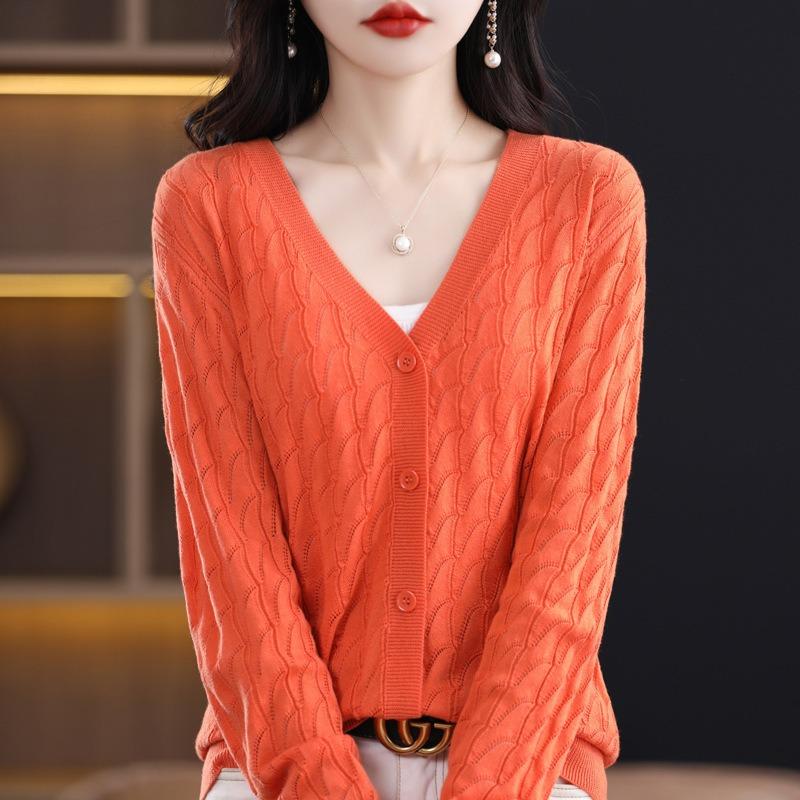 Women S V Neck Long Sleeve Knit Cardigan Slim Fit Solid Color Outerwear