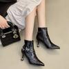 2026 Shoes Female Ankle Women's Boots Elegant Modern Boots Women Crystal Butterfly Pointed Toe Side Zip Thin Heels Shoes Women