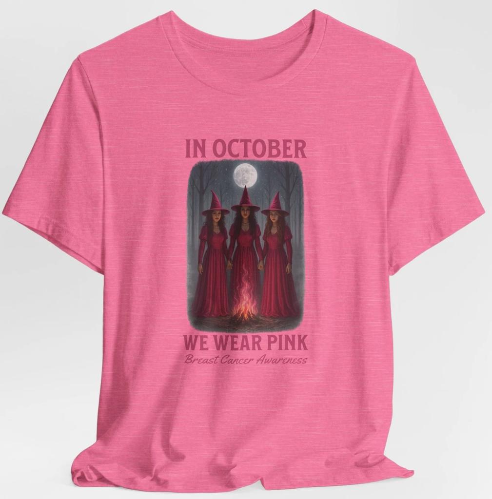 In October We Wear Pink Breast Cancer Awareness Witches Moon T-Shirt Support Tee