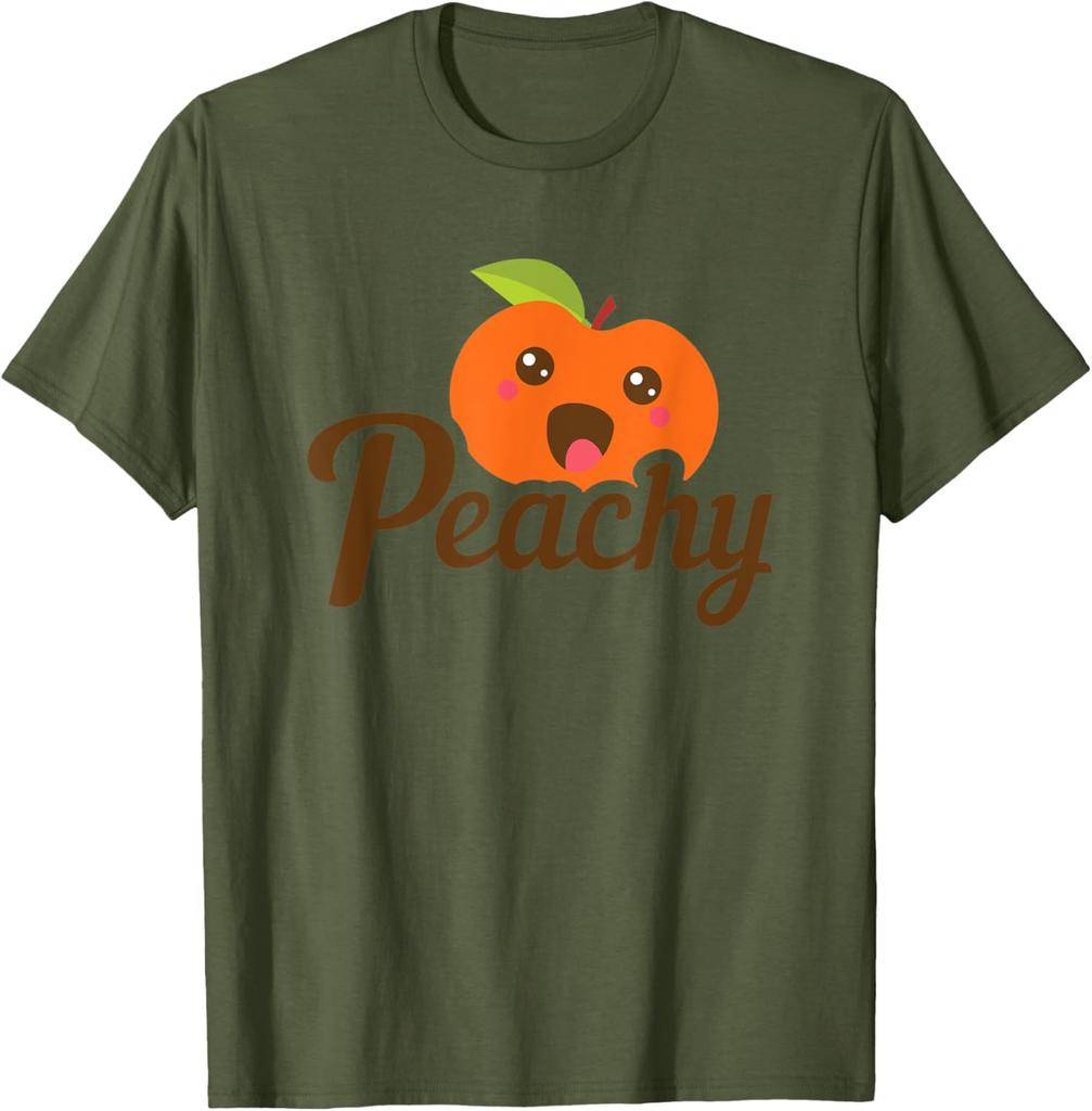 Cute Cartoon Peachy Fruit Graphic TShirt Casual Short Sleeve Round Neck Tee