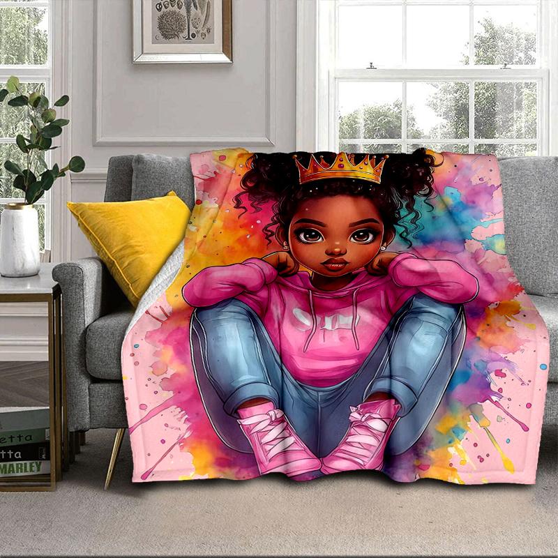 Black Princess Magic Celebration Blanket Flannel Blanket for Bed, Sofa, Camping, Hiking, Picnic Essentials, Gift for Family Fan Gifts