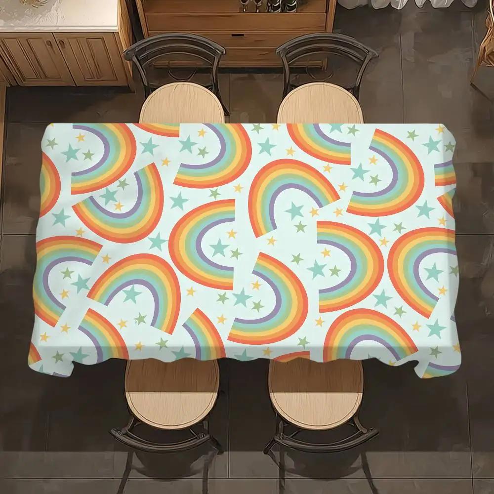 Lovely Rainbow Table Cloth Party Decor Dining Room Home Kitchen Patios Waterproof Stain-Proof Table Cloth
