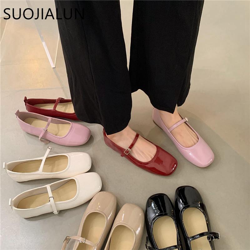 Fashion SUOJIALUN 2025 Summer New Women Mary Jane Shoes Soft Casual Outdoor Dress Flat Ballet Shoes Round Toe Shallow Slip On Flats