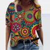 Summer V-neck Ethnic Style Retro 3D Printed Top Fashionable Casual Short Sleeved Women's T-shirts