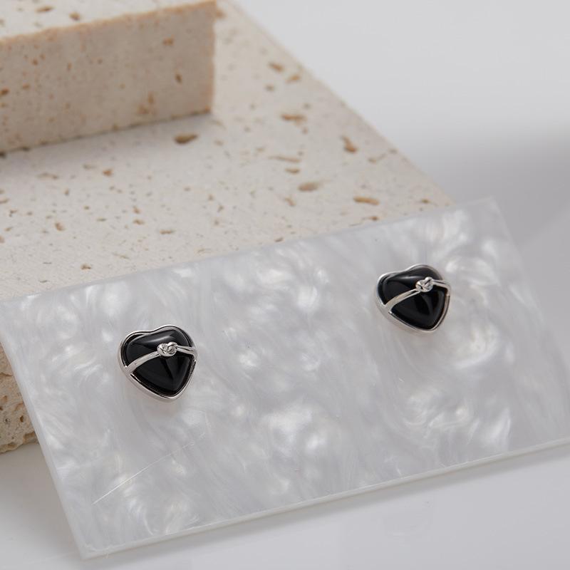 Original Niche S925 Sterling Silver Natural Black Agate Colored Treasure Pendant Heart-Shaped Love Bracelet Female Xiaohongshu Beaded