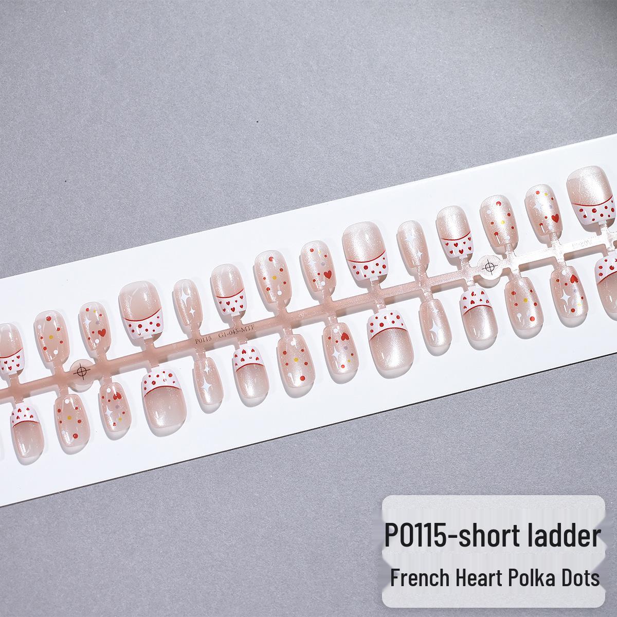 

30 Piece Cat Eye Heart & Polka Dot Press-On Nail Set - Red Sweet Short French Style, XS/S/M Sizes for DIY Manicure