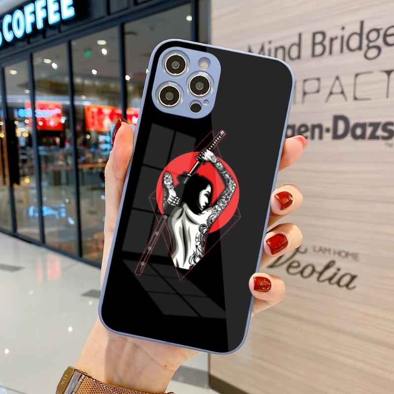 Samurai Gril Women Phone Case For IPhone 14 13 12 11 Pro Max X XR XS 8 7 Plus Liquid Glass Color Phone Cover