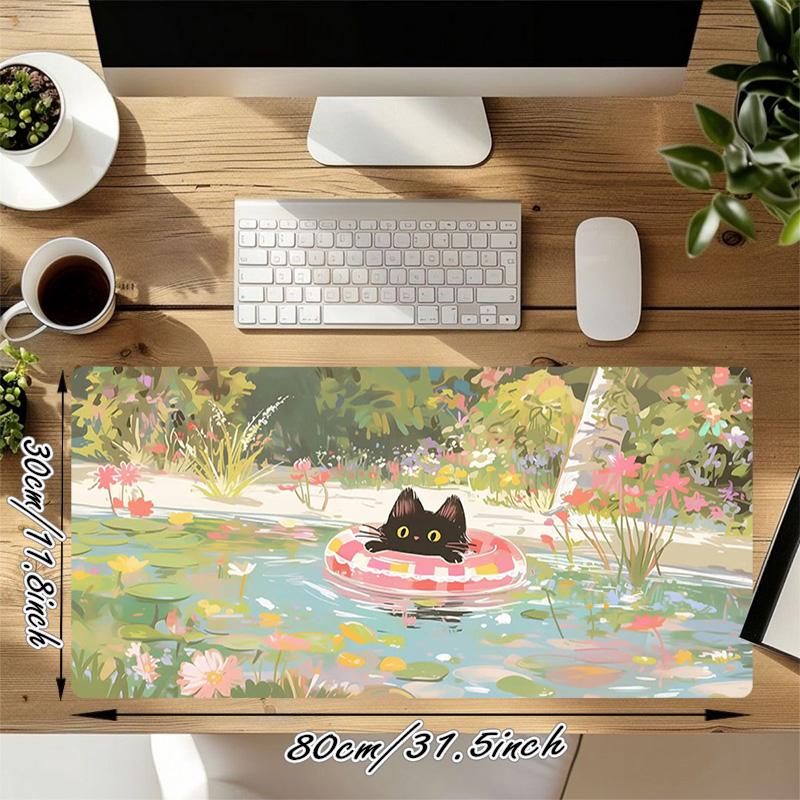 Cat Float Xl Gaming Mouse Pad Nonslip Rubber Base Stitched Edge Waterproof Desk Mat For Pc Laptop Gamer Office Computer Accessories C929149