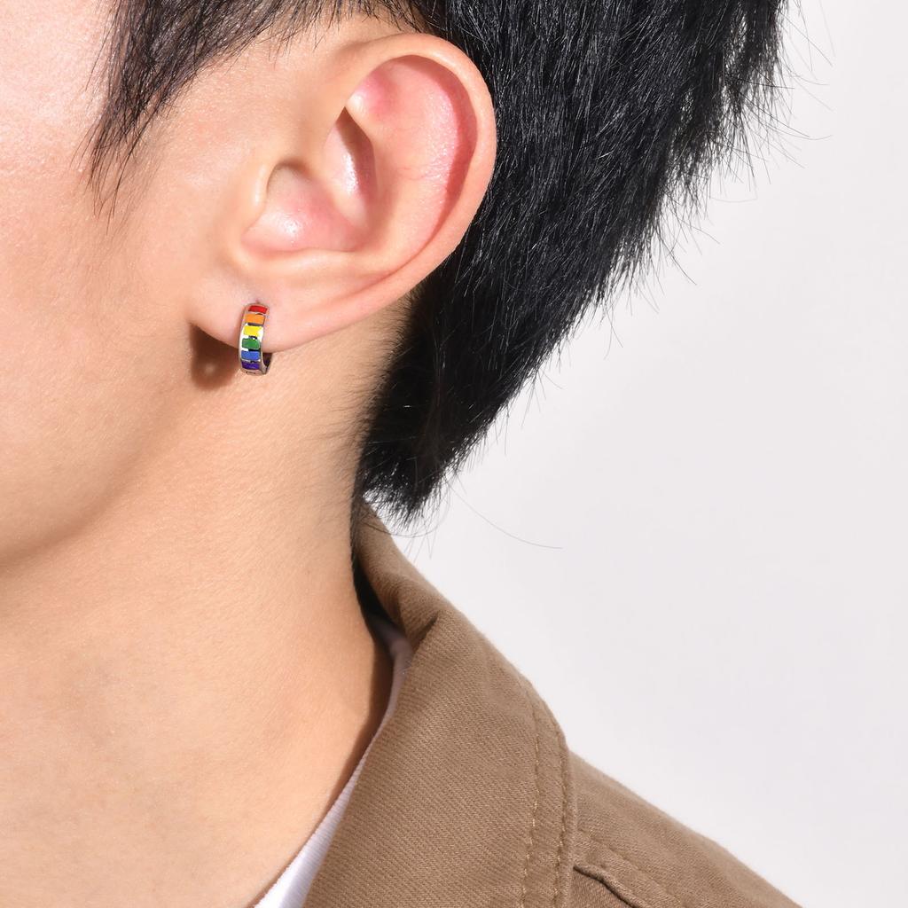 Rainbow Color Hoop Earrings for Men Women,Waterproof Stainless Steel Metal Huggie Earrings,LGBT Jewelry Gift