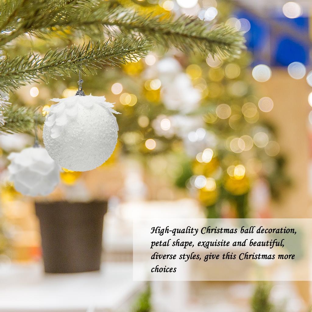 White Glitter Foam Balls Hanging Flower Petal Ball Ornaments for Xmas Tree Decoration