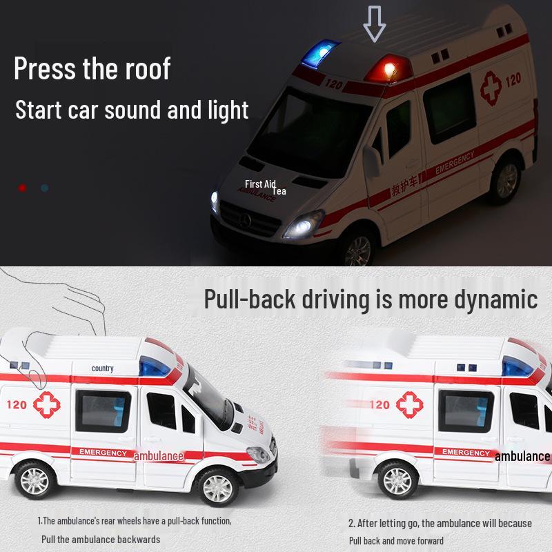 Multifunctional Alloy Police Car and Ambulance Toy with Sound and Light