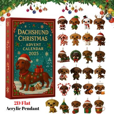 Dachshund Christmas Advent Calendar 2025, 24 Days Christmas Countdown Calendar, 2D Acrylic Cute Dachshund Holiday Tree Décor, for Dog Lovers