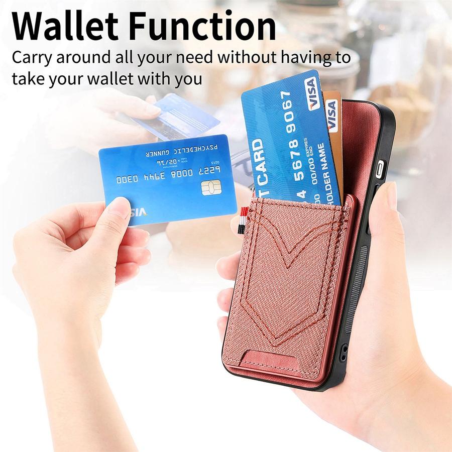 IPhone Samsung Xiaomi Google için Kart Yuvalı Kot Dokulu Telefon Kılıfı Manyetik Araç Tutucu Uyumlu Düşmeye Karşı & Parmak İzine Karşı Arka Kapaklar