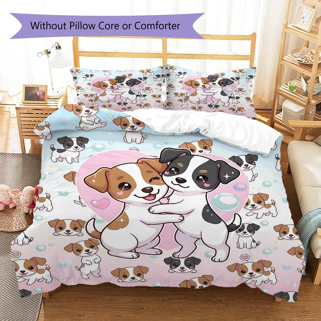 Biancheria da letto con motivo cucciolo cartone animato rosa, set piumone, copripiumone, federa, regalo di compleanno per la casa (1 * copripiumino + 2 * federa, senza nucleo)