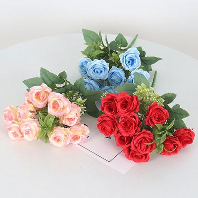 10 Heads Artificial Silk Flowers Rose Small Bouquet Eucalyptus For Wedding Scene Home Furnishings Bunch Flowers Home Decor
