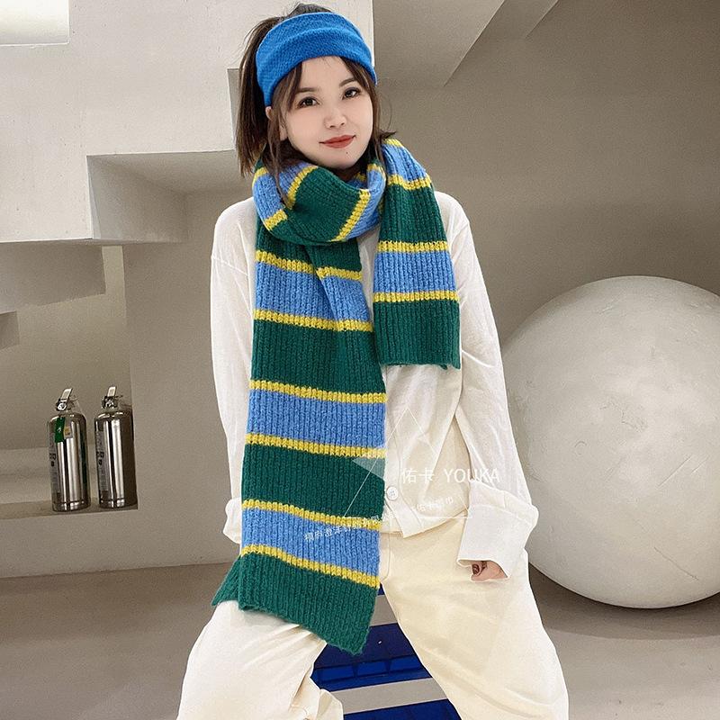 

Autumn and winter new high-end scarf women s striped versatile double-sided large shawl thickened scarf зелёный