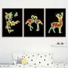 Neon-Design, niedliche Tiere, Poster, Leinwandgemälde, Flamingo, Hirsch, Giraffe, Katzen, Wand-Kunstdruck an der Wand, modernes Kinderzimmer-Dekor