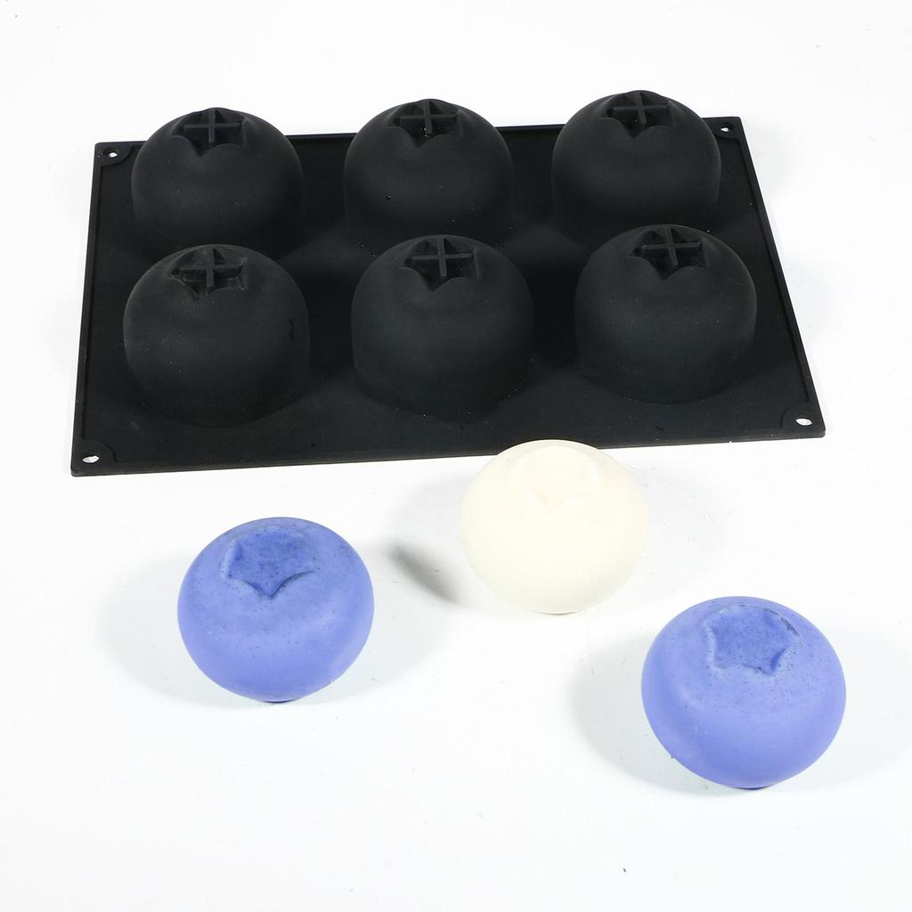 6 Cavity Blueberry Mousse Cake Baking Mold Fruit Shaped Food Grade Dessert Non Stick Heat Resistant Silicone Mold For Pudding
