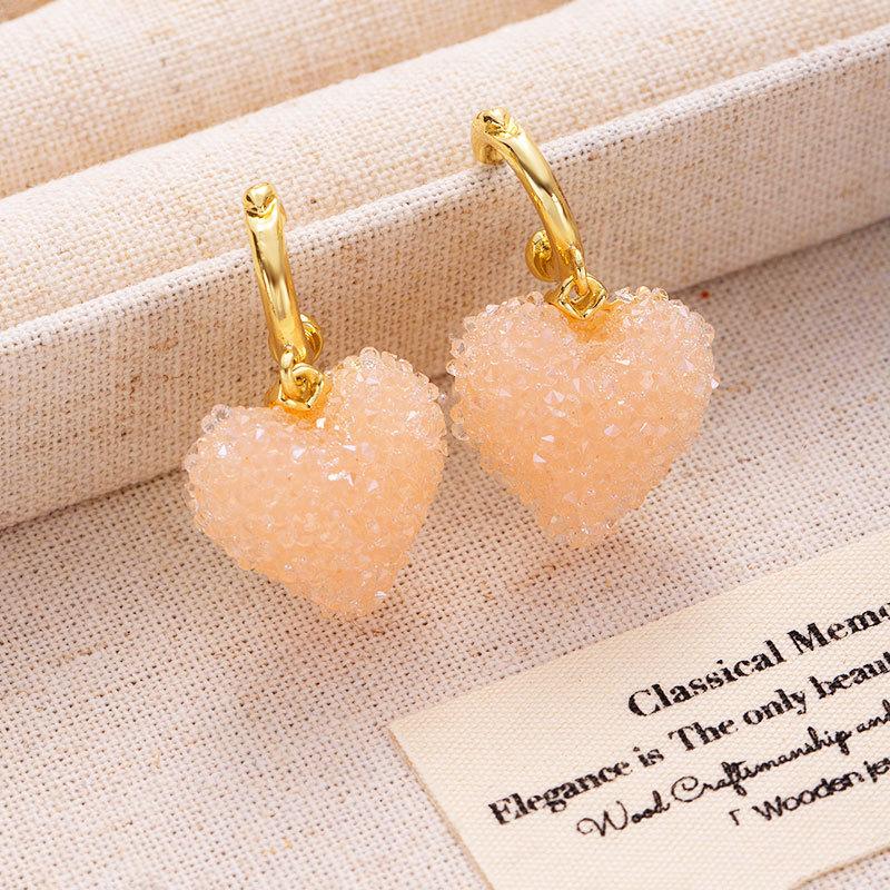 Full Diamond Crystal Love Pendant Earrings Pink Love Earrings Sweet And Gentle Ear Hanging Light Luxury Fashion Earrings