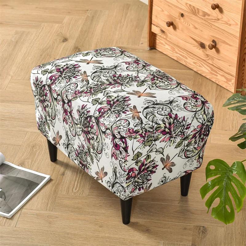 Elastic Stool Cover Rectangle Footrest Covers Pastoral Style Footstool Dust Covers Furniture Protector For Living Room Bedroom