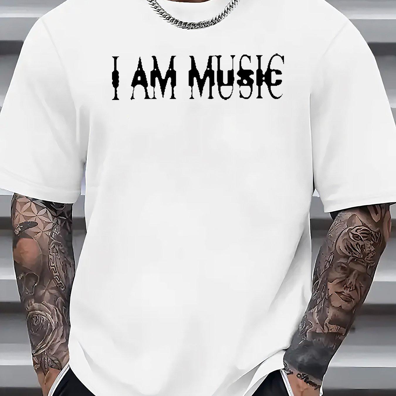 I AM MUSIC Graphic Tee Men Short Sleeve Cotton Crew Neck Casual Summer TShirt S