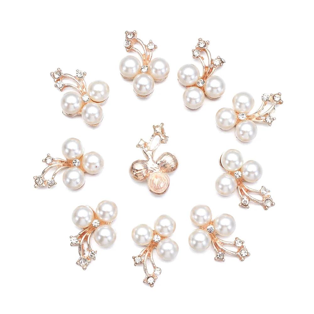 10pcs DIY Crafts Flower Rhinestones Buttons Pearl Button Wedding Decoration Diy Alloy Cryustal Bow Accessories Sewing Button