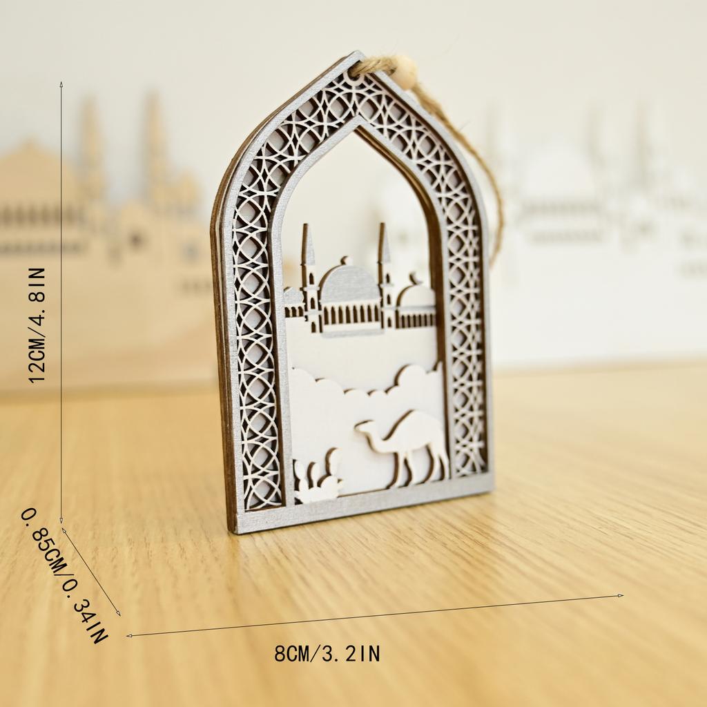 Wooden Moon Mosque Muslim Festival Pendant EID Mubarak Party Hanging for Home Islamic Muslim Party Eid Ramadan Kareem Decoration