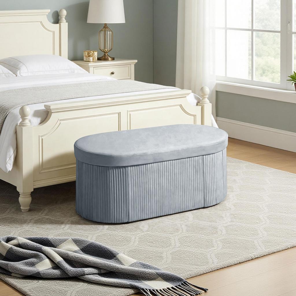 Foldable storage bench/upholstered bench with velvet look for living room, 76 x 38 x 35 cm, dark gray