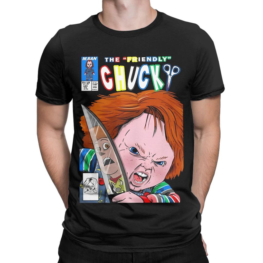 The Friendly Chucky T-Shirt Men Horror Movie Fun Pure Cotton Tees Round Neck Short Sleeve T Shirts Summer Clothes