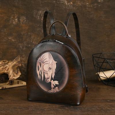 Genuine Leather Women Bags Animal Print Backpack Retro Cowhide Large Capacity Student Backpacks