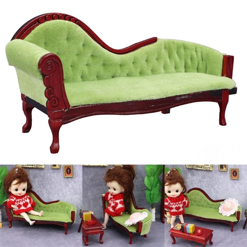 Cute 1:12 Scale Dollhouse Living Room Armchair Furniture Simulation Wood Sofa Couch Model Living Room Toy for Girls
