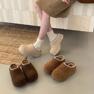 White Retro Non-slip Thick-bottomed Fluffy Slippers for Women's Outer Wear 2025 New Autumn and Winter Versatile Height-increasing Soft-bottomed 