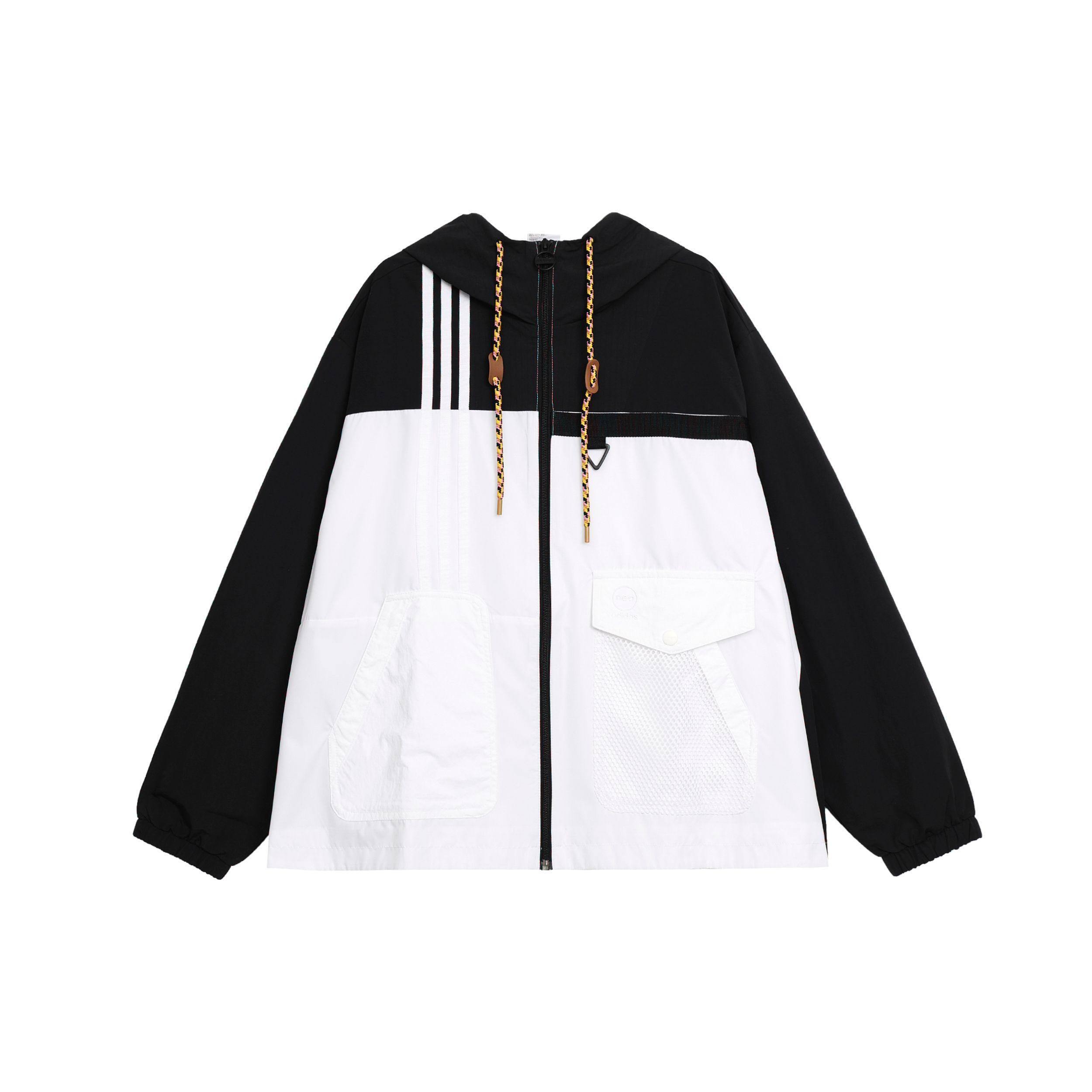 Adidas Neo W Util Wb3 Color Block Drawstring Loose Hooded Long Sleeve Jacket Women jackets Black White HN2321 A/L