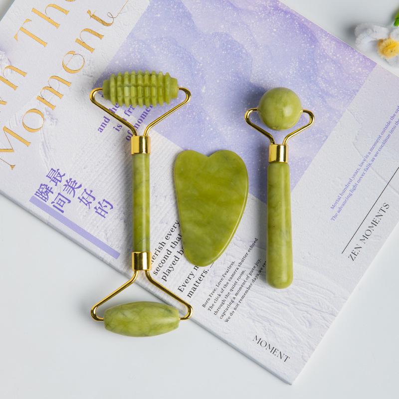 Universal Jade Beauty Instrument: Full Body Massager & Facial Roller with Gua Sha Board Set.