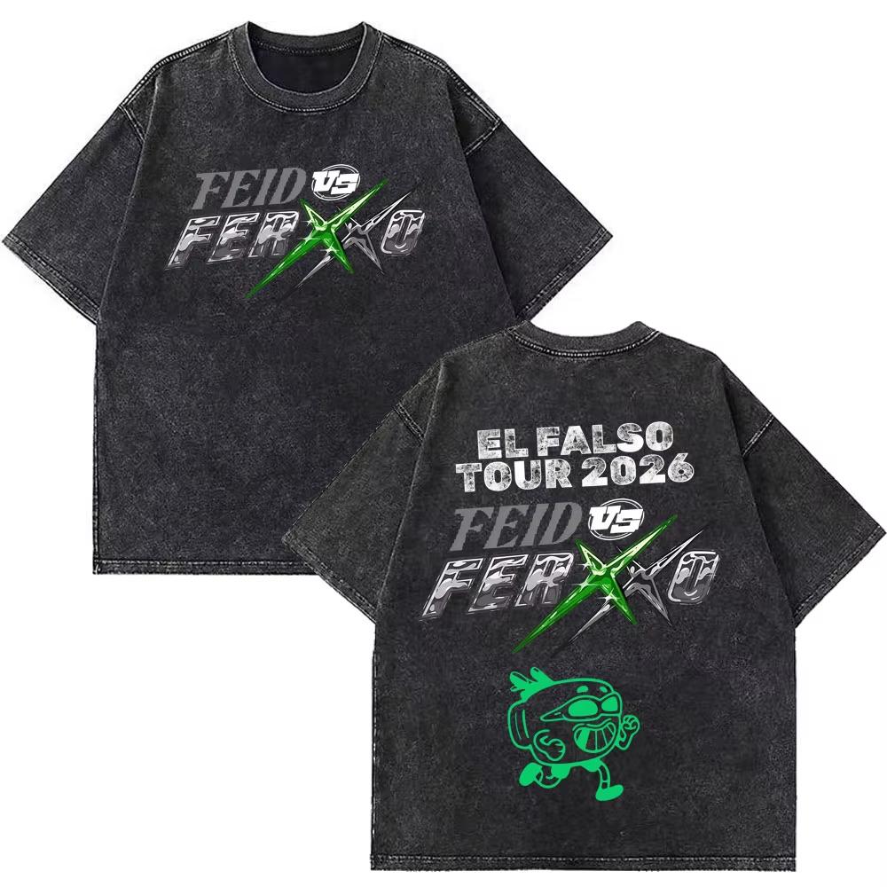 Rapper Feid Ferxxo Tour Print Vintage Washed Tshirts Men Women Fashion Hiphop Casual Loose Oversized Tshirt Fan Gifts Top