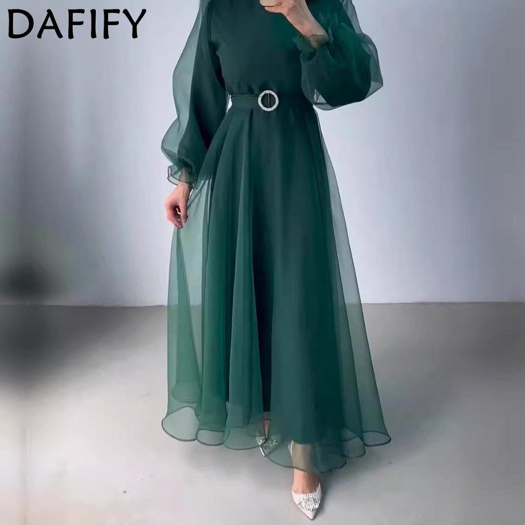 DAFIFY Women's Fashion Spring Fall Solid Color Print Long Sleeve Half Turtleneck Middle Waistline Casual Dresses