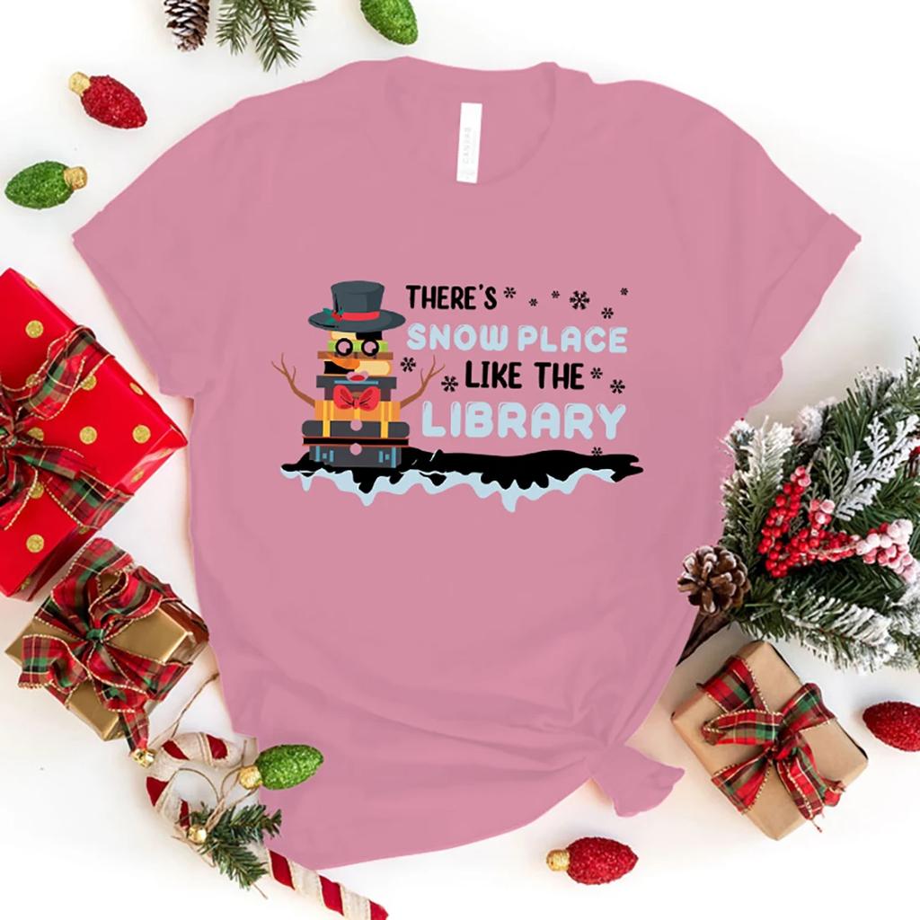 Fashion Unisex T-Shirt Christmas There'S Snow Place Like The Library Print Designed Summer Tops Tees