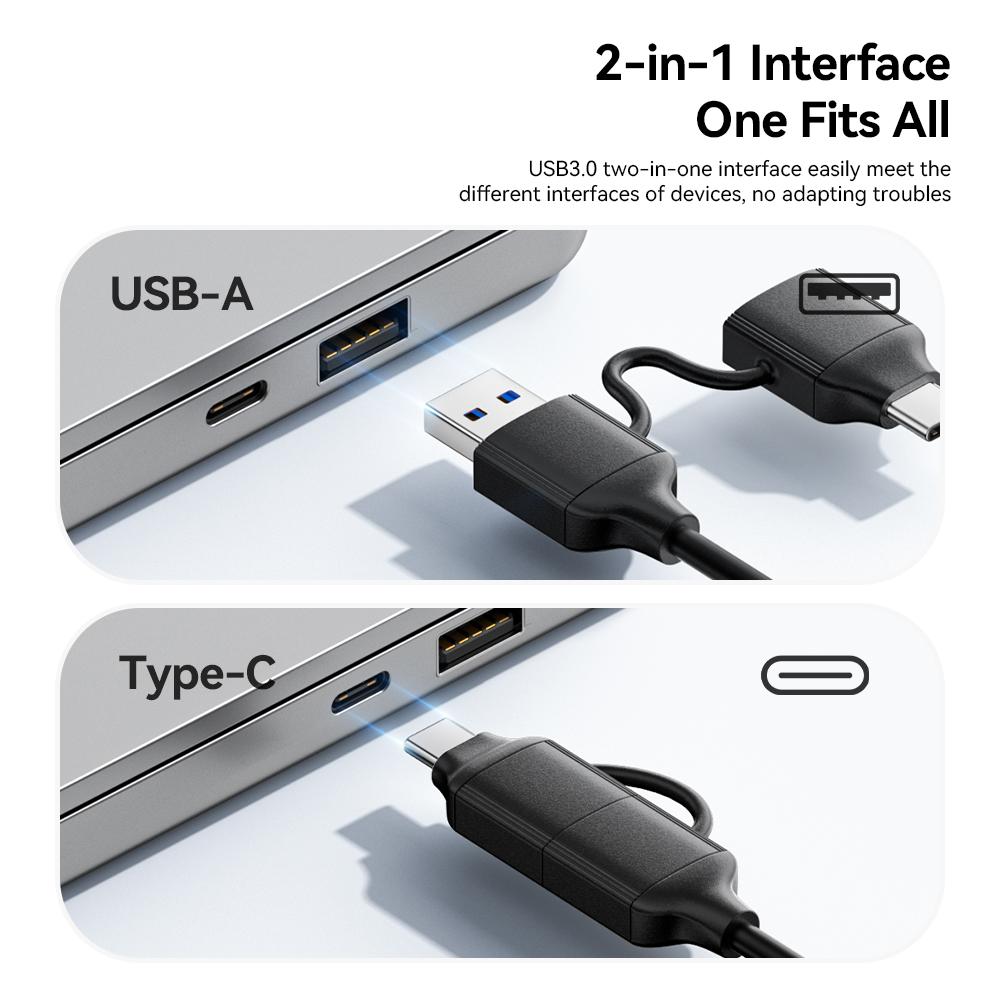 ESSAGER 5Gbps High Speed Data Transfer 2 In 1 USB 3.0/Type-C To SATA Adapter Cable for External Hard Drive SSD