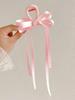 Korean Ballet Style Ribbon Bow Hair Clip with Tassels - Large Double Layer Duckbill Clip Headwear for Girls.