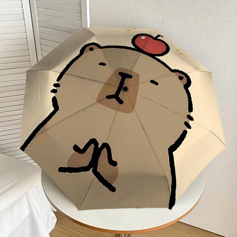 1pc Cute Capybara, Apple Automatic Folding Umbrella, Portable Collapsible Design, 8-Rib Iron Frame, Outdoor Accessory Yy250905069