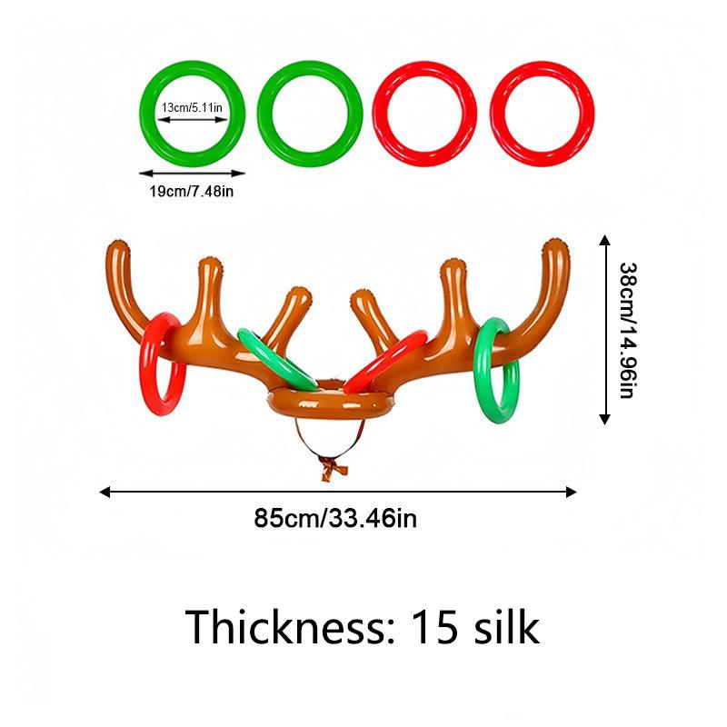 Christmas Game Inflatable Reindeer Antler Hat Ring Toss Game for Kids Adults Entertainment Props Xmas Decor Party Supplies Gift