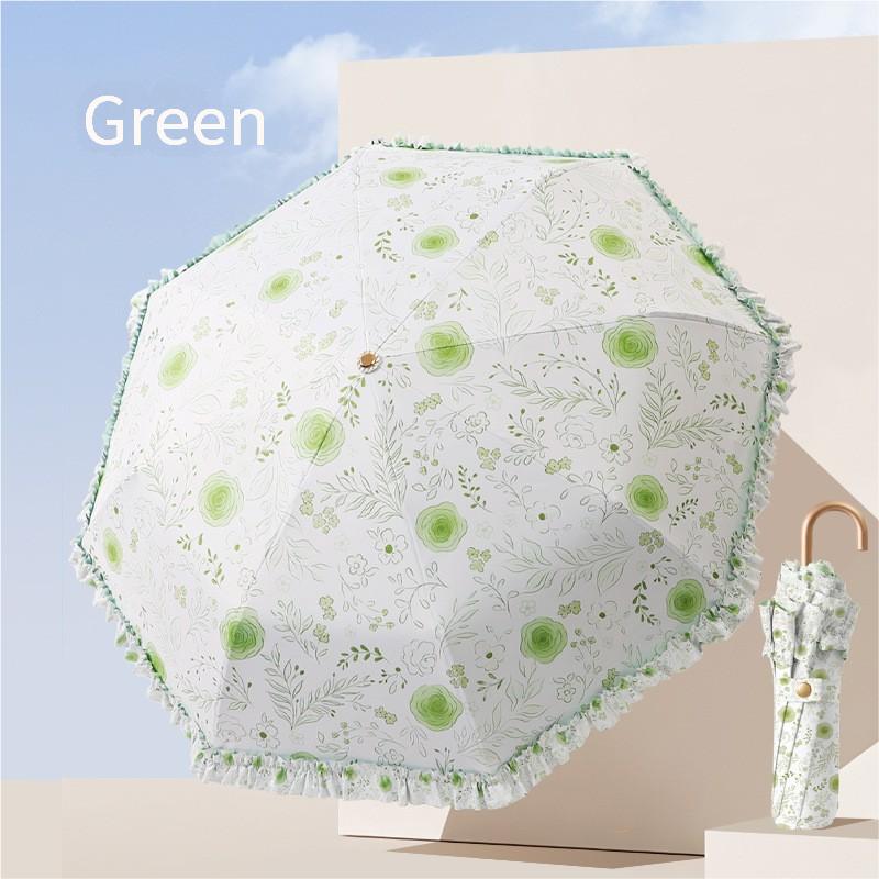 Lace Three-Fold Colored Rubber Anti-Ultraviolet Sun Umbrella Goddess Lightweight Portable Sunshade Umbrella Small Gold Hook Sun