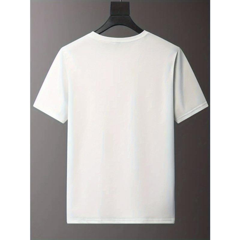 European Sizes Prayer Print Men's Creative Top, Casual Short Sleeve Crew Neck T-shirt, Men's Clothing For Summer Outdoor