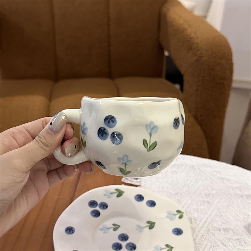 

Маленькая свежая керамическая кофейная чашка, нарисованная вручную 200-400ml синий