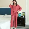 Home Suits Women Autumn New Loose Long-sleeved Pajamas Two-piece Set Nine-point Wide Leg Pants Pijama Sleepwear Femme