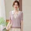 Ice Silk Short-Sleeve Knit T-Shirt with Lapel for Moms - Stylish Summer Fashion for Middle-Aged and Elderly Women