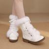 Winter thick-soled warm plush straps fluffy snow boots medium boots white