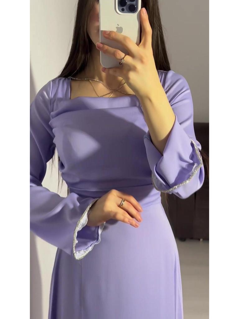2024 Rhinestone Embellished Slim Fit Satin Dress with Woven Ribbon
